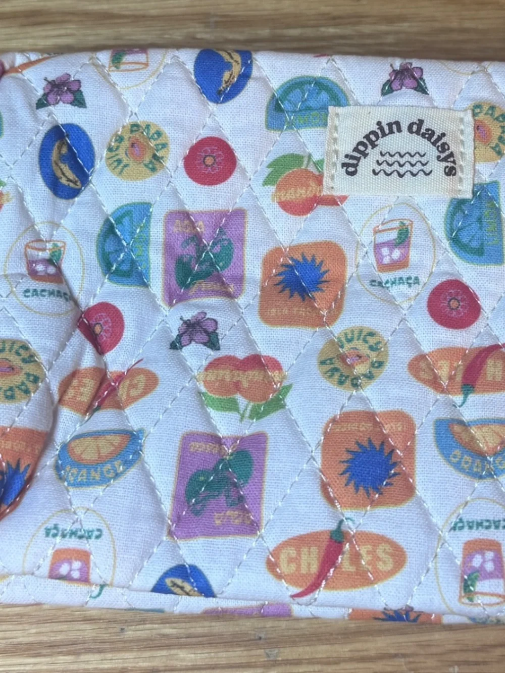 Dippin' Daisy Quilted Makeup Pouch Retro Food Print 7 X 5 X 3 In Zipper